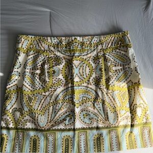 J. Crew Green and White Patterned Mini Skirt
